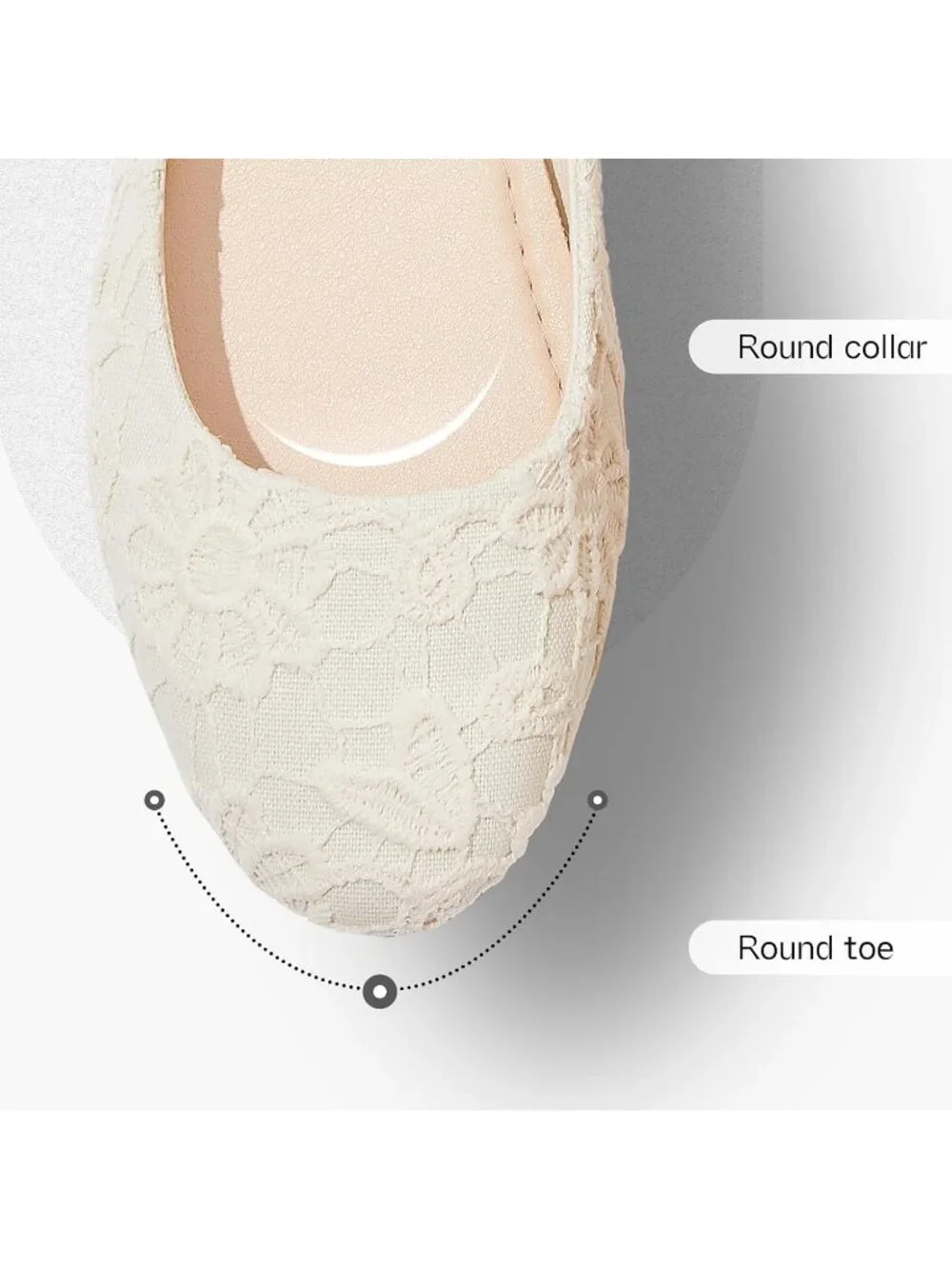 Women's Beige Round Toe Lace Ballet Flats Dressy Comfortable Dress Shoes